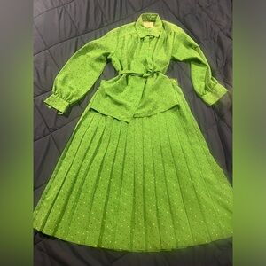 Green Polka Dot Dress with Belt